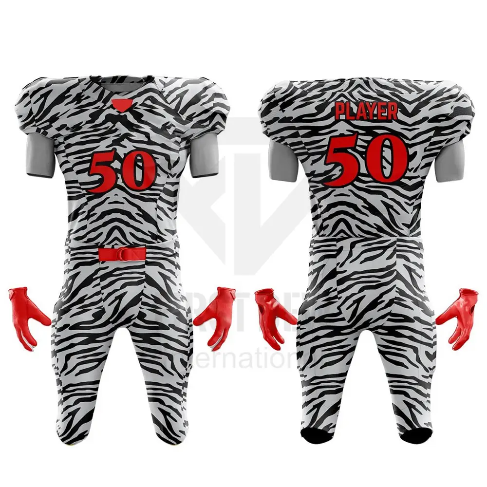 Divise da calcio per abbigliamento sportivo di vendita caldo stampa personalizzata di Design zebrato uniforme da Football americano sublimata a buon mercato