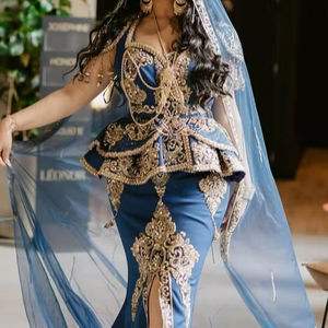 2025 @ Trendy Blue Jacket et Trail Badroune Dress avec une superbe broderie Perles de verre en cristal Pierres Perles et Dabka Handwork - Product Image 1