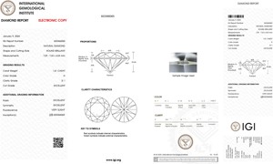 เพชรเม็ดเดี่ยวสีขาวกะรัต1.41กะรัต H ทรงกลมแวววาว SI1และชัดเจน SI2ได้รับการรับรองจาก IGI - Product Image 2