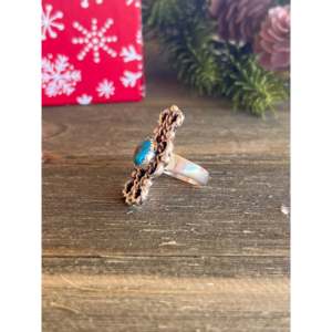 Handmade Navajo <b>Boho</b> Dainty <b>Ring</b> Mohave Turquoise & Sterling <b>Silver</b> Ethnic Gemstone Jewelry Size 7 Perfect Gift - Product Image 4