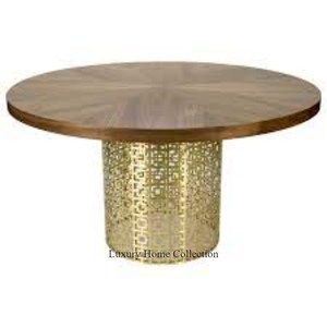 Table d'appoint en métal moderne et élégante avec dessus en bois fini noyer et base ronde en métal découpée au laser Design accrocheur - Product Image 1