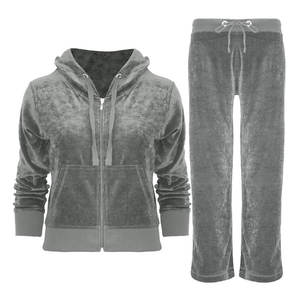 Custom Winter Women's <b>Velvet</b>/Velour Heavyweight Eco-Friendly Breathable Regular Fit Two-Piece Jogger Sweat Suit <b>Tracksuit</b> - Product Image 5