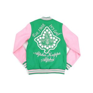 AKA giacca Varsity in pile verde Body rosa maniche greco abito da confraternita personalizzato ricamato AKA Divine Nine HBCU - Product Image 2