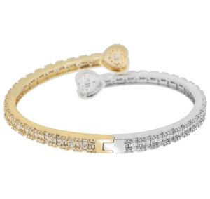 <b>HEART</b> BANGLE VVS Moissanite <b>Sterling</b> <b>Silver</b> Beaded Cuban Link <b>Bracelet</b> Romantic Style Miami Fashion Charm Jewelry - Product Image 2