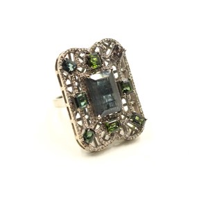 Anillo fino de Plata de Ley 925 turmalina verde azul Natural con diamante de un solo corte chapado en rodio para regalos de fiestas de boda - Product Image 5