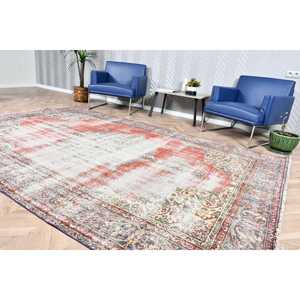 Turkish Vintage <b>Wool</b> Rug 6.6x10 ft Large Rug <b>Red</b> White Floral Patchwork Latex Backing - Product Image 3