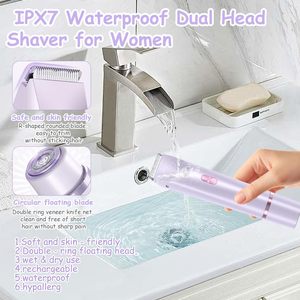 Afeitadora Eléctrica 2 en 1 de Doble Cabezal, Recortadora Impermeable IPX7 para Uso en Seco y Húmedo, Depiladora Corporal para Piernas, Brazos, Rostro y Cuerpo para Mujeres - Product Image 5