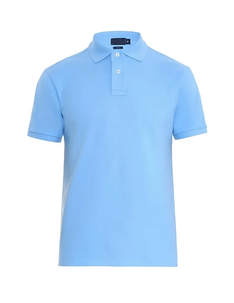 नवीनतम संग्रह उच्च गुणवत्ता वाली लघु आस्तीन कस्टम लोगो आकस्मिक पहनने वाले हल्के नीले रंग पुरुषों पोलो टी शर्ट