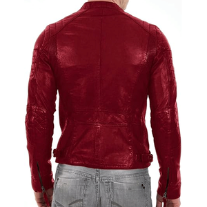 <b>Hot</b> Selling Men's <b>Red</b> Genuine Lambskin Leather Sportswear Custom Design Windproof Motorbike Jacket Plus Size Options - Product Image 2