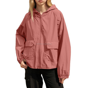 New wholesale Women's full Zip <b>Jacket</b> <b>Lightweight</b> Windproof Breathable Hooded Windbreaker For Outdoor Hiking Daily Wear - Product Image 4