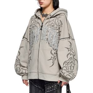 Women's New Arrival Oversized <b>Zip</b> <b>Up</b> <b>Hoodie</b> Solid High Quality Long Sleeve Drop Shoulder Zipper Lose Fit Zipper Hoodies - Product Image 3