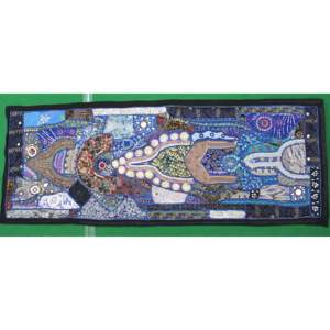 Indian Bohemian <b>Tapestry</b> <b>Wall</b> Hanging Handmade Embroidered Fabric Peacock Blue Abstract for Outdoor Christmas Halloween Decor - Product Image 1