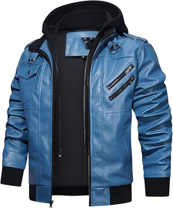 Veste en cuir épaisse de haute qualité pour homme, style streetwear d'hiver, finition élégante, coupe ajustée, poche avant, veste de motard - Product Image 2