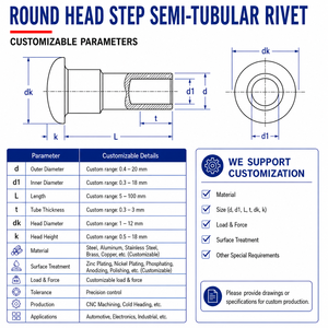 Remaches semitubulares de cabeza redonda Tianfang de <span class=keywords><strong>cobre</strong></span>/acero al carbono niquelado <span class=keywords><strong>para</strong></span> herrajes de unión de abrazaderas de soporte industrial - Product Image 2