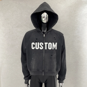 Sweat-shirt à capuche court personnalisé en molleton français vintage 100% coton 500 g/m², coupe ample, délavé à l'acide, décoloré par le soleil, impression DTG, effet usé - Product Image 6