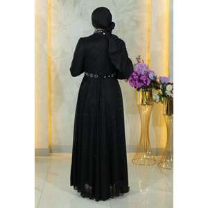 ชุดราตรีสีดำ MSW19188-1 ประดับด้วยหินและเลื่อมแบบจับเดรป ทรงเอ็มไพร์ เอวสูง กระโปรงยาวแบบบอลกาวน์ ความยาวระดับพื้น เหมาะสำหรับงานปาร์ตี้ - Product Image 4