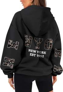 เสื้อสเวตเตอร์สวมหัวมีฮู้ดสีดำกราฟิกโอเวอร์ไซส์ของผู้หญิงเสื้อผ้า Y2k แฟชั่นฤดูใบไม้ร่วงอินเทรนด์การออกแบบตามลูกค้า - Product Image 4