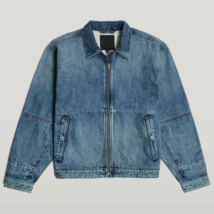 แจ็กเก็ตยีนส์แฟชั่นสำหรับผู้ชาย, แจ็กเก็ตยีนส์สีน้ำเงินสไตล์สตรีทแวร์เสื้อโค้ทฤดูใบไม้ผลิฤดูใบไม้ร่วงโลโก้ตามสั่งได้ - Product Image 1