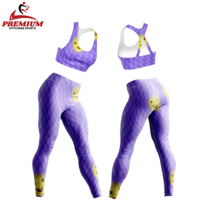 Ropa de gimnasio de entrenamiento de diseño personalizado para mujeres y adultos conjuntos de gimnasio de cintura alta con patrón sólido sublimado - Product Image 4