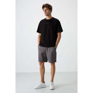 T-shirt pour homme en coton noir, épais, texturé, coupe ample, imprimé - 88364 - Noir - Product Image 3