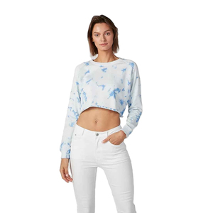 Camisetas cortas Tie Dye para mujer, ropa de calle cómoda de verano, manga larga, cuello redondo, diseño superior, tela de punto, estampado de servicio OEM - Product Image 1