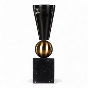 <b>Grey</b> Marble and Brass Tall <b>Candle</b> Holder Set with Elegant Modern Silhouette for Luxury Interiors - Product Image 3