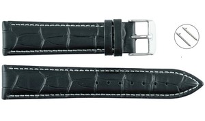 Unisex 1330 Black Classic Genuine Luxury Leather Breathable <b>Watch</b> Band 20mm Waterproof Soft Adjustable Stainless Steel Buckle - Product Image 2