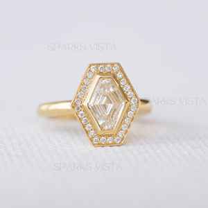 Anillo de grupo de compromiso de circón con corte de rombo cruzado creado en laboratorio certificado GIA de oro de 14K/18K de lujo de la mejor calidad diseño único fino - Product Image 3