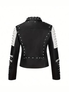 Nouvelle veste en cuir cloutée de luxe et tendance, veste en cuir de moto, coupe ajustée, punk rock, veste en diamant pour femmes - Product Image 3
