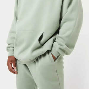 Wholesale Logo Plain Oversized <b>Mens</b> Sportswear Cotton Fleece Tracksuit Set Dust <b>Green</b> Winter Track <b>Suit</b> Hoodies & Pants Set - Product Image 5