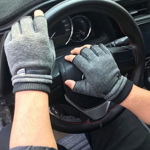 Gants mi-doigts pour hommes automne-hiver, doublés en polaire, mitaines sans doigts chaudes, style punk hip hop pour la conduite et l'équitation en plein air - Product Image 3