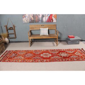 Vintage Turkish Rug, 2.5x10.2 ft Herki Rug, <b>Red</b> <b>Runner</b> Floral Rug - Product Image 2