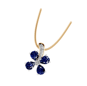 Elegant Floral-Shaped Sapphire Gold <b>Pendant</b> with Natural Diamond-Studded <b>Bail</b> in Fine Precious Metal Setting - Product Image 6