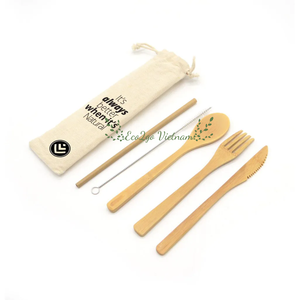 Juego de cubiertos de bambú hechos a mano reutilizables/juego de cubiertos de cuchillo cuchara Tenedor de bambú con logotipo láser gratis en Vietnam - Product Image 1