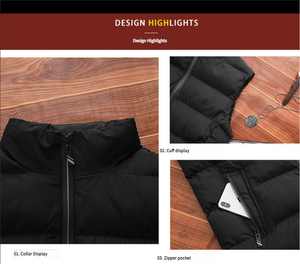 Chaleco acolchado de invierno para hombre, Color sólido, cremallera, sin mangas, poliéster, acolchado, secado rápido, transpirable, ropa de abrigo informal - Product Image 6