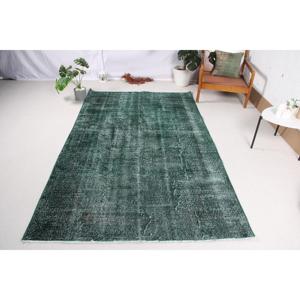 Alfombra Vintage de 4.8x8.1 pies, Alfombra Turca, Alfombra de Lana Verde y Blanca con Diseño Ombré - Product Image 1