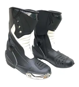 Top Quality Motorbike Shoes Durable Motorcycle Leather Racing Boots Biker Boot Shoes Black & White Racing Shoes