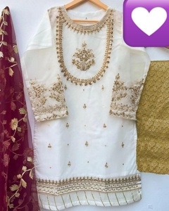 2023อินเดียคอลเลกชันล่าสุดผ้าโปร่งปักลายซาลวาร์ Kameez กระจกหนักสำหรับงานแต่งงานงานปาร์ตี้ - Product Image 1