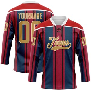 Maillot de hockey sur glace rétro personnalisé avec nom et numéros d'équipe, 100% polyester, séchage rapide, antibactérien, manches courtes, col en V, à lacets, unisexe - Product Image 1
