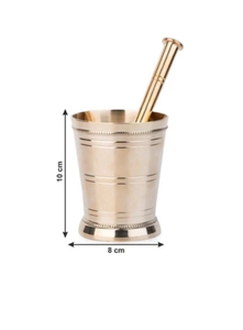 Mortier et pilon en laiton artisanal traditionnel / Ensemble Okhli Musal Mortier et pilon en laiton fait à la main pour le safran et les épices - Product Image 6