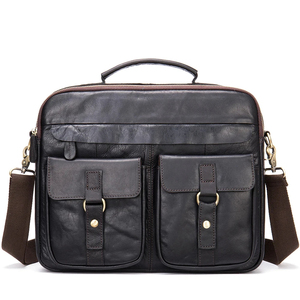 Vintage Genuine Leather Laptop Briefcase Crossbody Shoulder Bag Large Capacity Portable Korean Zipper Closure Durable Office Use - Product Image 4