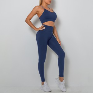 High Quality Fitness Gym Wear 2Pcs Blue Sports <b>Women</b> Gym Fitness Sets Workout Yoga Sets Fitness <b>Women</b> - Product Image 2