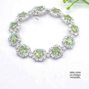 Mint Green Cubic Zircon square <b>Sterling</b> <b>Silver</b> <b>925</b> Modern Trending <b>Silver</b> <b>Bracelet</b> 27.1 Gms Hot Sale Fashion <b>Silver</b> Cz <b>Bracelet</b> - Product Image 1