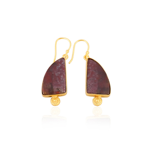 Boucles d'oreilles bohèmes en laiton plaqué or avec pierre précieuse jaspe océan, bijoux fantaisie faits à la main, boucles d'oreilles en laiton de haute qualité, commande en gros - Product Image 1