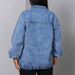 Nouvelle veste en jean vintage personnalisée à la mode veste à épaules tombantes à demi fermeture éclair coupe régulière avec poches vestes en jean de rue pour femmes - Product Image 4