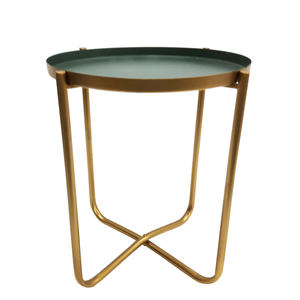 Table d'appoint ronde en bois de manguier et fer, couleur or et naturelle, grande taille, design classique, table d'appoint pour le salon - Product Image 3