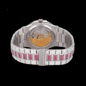 2025 montre-bracelet en acier inoxydable Hip Hop de qualité supérieure pour hommes cadran glacé complet montre mécanique en diamant cultivé Leb - Product Image 4