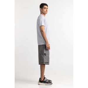 Grey <b>White</b> Striped Knitted T-<b>Shirt</b> with <b>Long</b> Length Printed Designer TS-CNSJ24-096 Model Silk Screen Printing Plain Dyed Pattern - Product Image 3