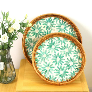 Trendy Round Rattan Designer <b>Tray</b> Handmade Serving Accessory For Kitchen Dining Living Room and Home Decoration - Product Image 1