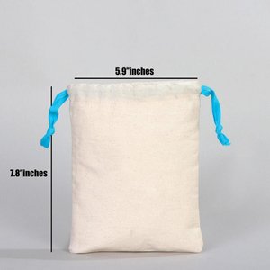 Turquoise <b>Drawstring</b> Fabric <b>Pouch</b> 6 W X 8 H Organic Cotton Bag with Custom Logo Print for Promotion or Packing - Product Image 2